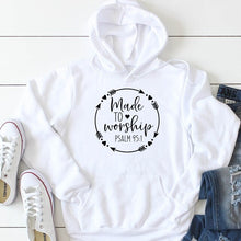 Load image into Gallery viewer, Made To Worship Psalm 95:1 Christian Graphic Hoodies Women Bible Faithful Woman Clothes Church Clothing Long Sleeve Jumper Tops