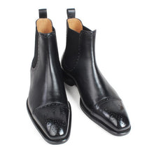 Load image into Gallery viewer, VIKEDUO Autumn New Men's Chelsea Boots Slip-on Black Genuine Cow Skin Handmade Brogue Patina Blake Ankle Leather Boots For Men