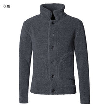 Load image into Gallery viewer, Winter furry jacket men warm plush collar slim casual solid knitwear Mens fur padded new design woolen knitted cardigan F7135