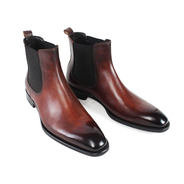 Vikeduo Handmade Men's Chelsea Boots 2019 Genuine Leather Shoes Solid Male Vintage Boot Ankle Party Office Brown Sapatos