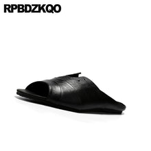 Cargar imagen en el visor de la galería, Men's slippers 2019 italian flat slides genuine leather breathable casual black designer shoes men high quality slip on summer sandals