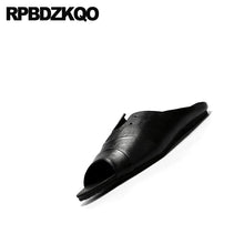 Cargar imagen en el visor de la galería, Men's slippers 2019 italian flat slides genuine leather breathable casual black designer shoes men high quality slip on summer sandals