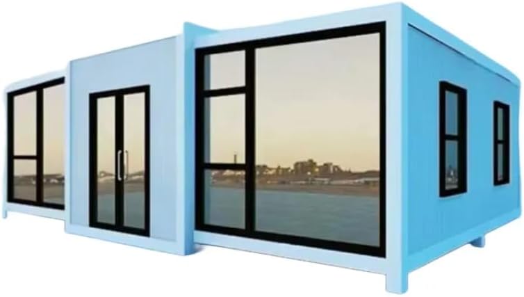 Outdoor Tiny Home Mobile Expandable Plastic Prefabricated House, Modern Sturdy Steel Storage House with Lockable Door and Windows