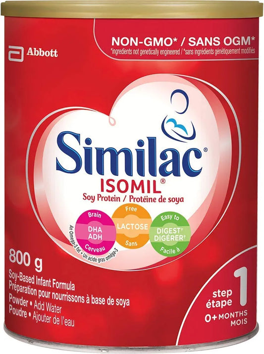 Similac Isomil with DHA Non-GMO Baby Formula, Powder, Lactose-Free, 800 g, 0+ Months