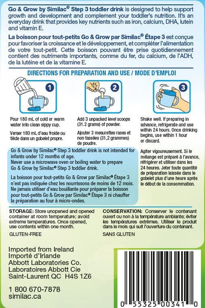 Similac Go & Grow Step 3 Toddler Drink with 2'-FL. Immune Support Innovation: 2'-FL, Powder, 12-36 Months, Milk Flavour, 850 grams