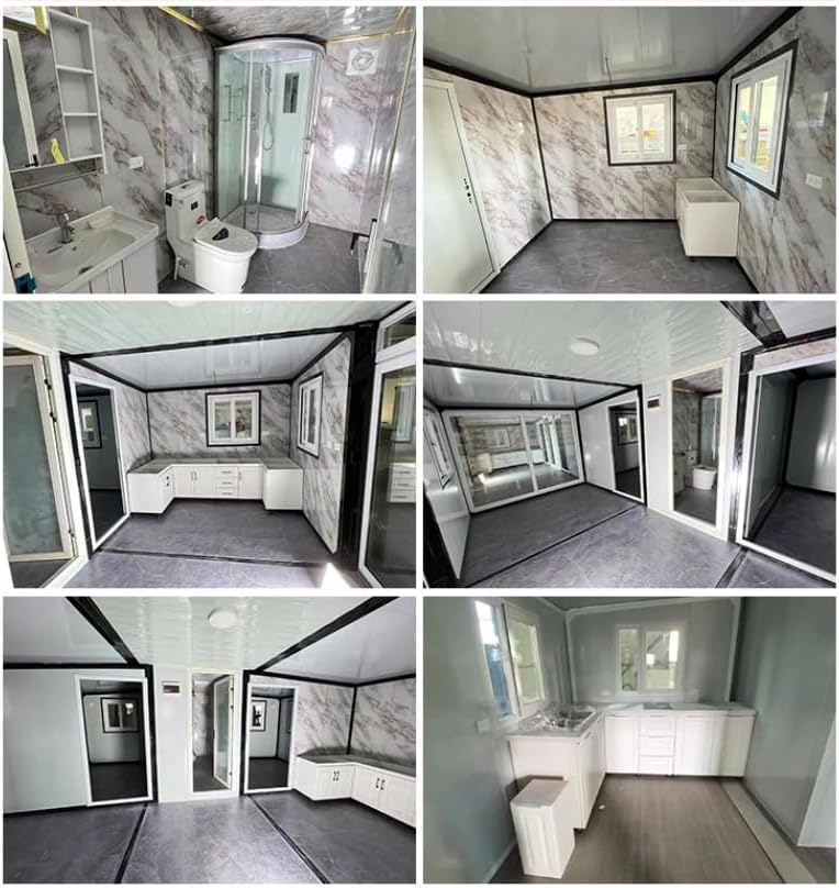 Outdoor Tiny Home Mobile Expandable Plastic Prefabricated House, Modern Sturdy Steel Storage House with Lockable Door and Windows