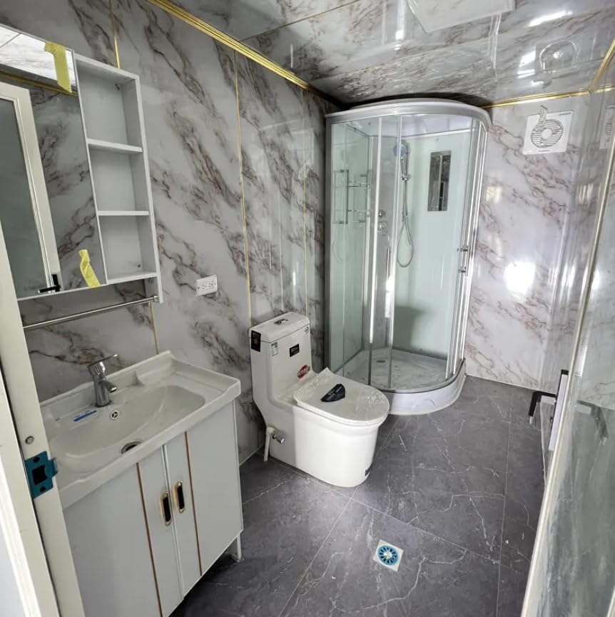 Outdoor Tiny Home Mobile Expandable Plastic Prefabricated House, Modern Sturdy Steel Storage House with Lockable Door and Windows