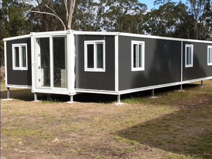 Outdoor Tiny Home Mobile Expandable Plastic Prefabricated House, Modern Sturdy Steel Storage House with Lockable Door and Windows