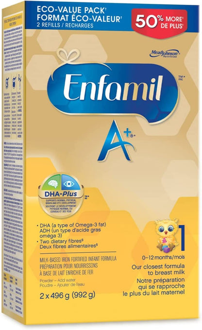 Enfamil A+, Baby Formula, Value Pack, Powder Refill, DHA (a type of Omega-3 fat) to help support brain development, Age 0-12 months, 99