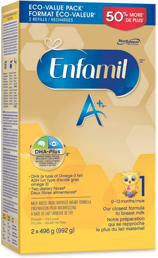 Enfamil A+, Baby Formula, Value Pack, Powder Refill, DHA (a type of Omega-3 fat) to help support brain development, Age 0-12 months, 99