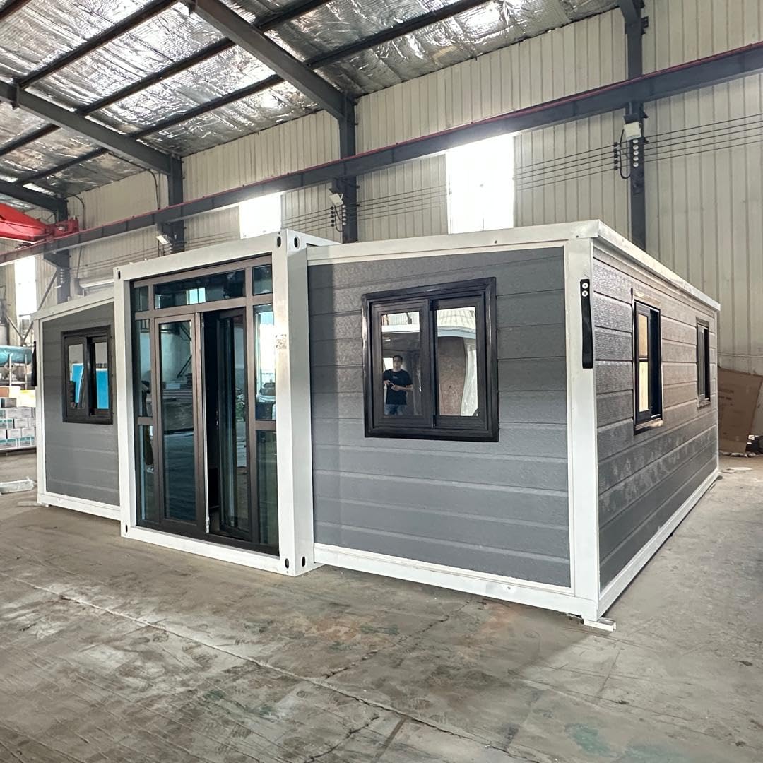 Outdoor Tiny Home Mobile Expandable Plastic Prefabricated House, Modern Sturdy Steel Storage House with Lockable Door and Windows