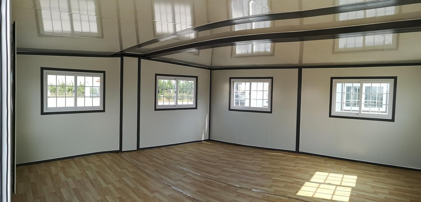 Portable Prefabricated Tiny Home 15x20ft, Mobile Expandable Plastic Prefab House for Hotel, Booth, Office, Guard House, Shop, Villa, Warehouse, Workshop