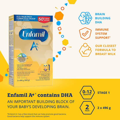 Enfamil A+, Baby Formula, Value Pack, Powder Refill, DHA (a type of Omega-3 fat) to help support brain development, Age 0-12 months, 99