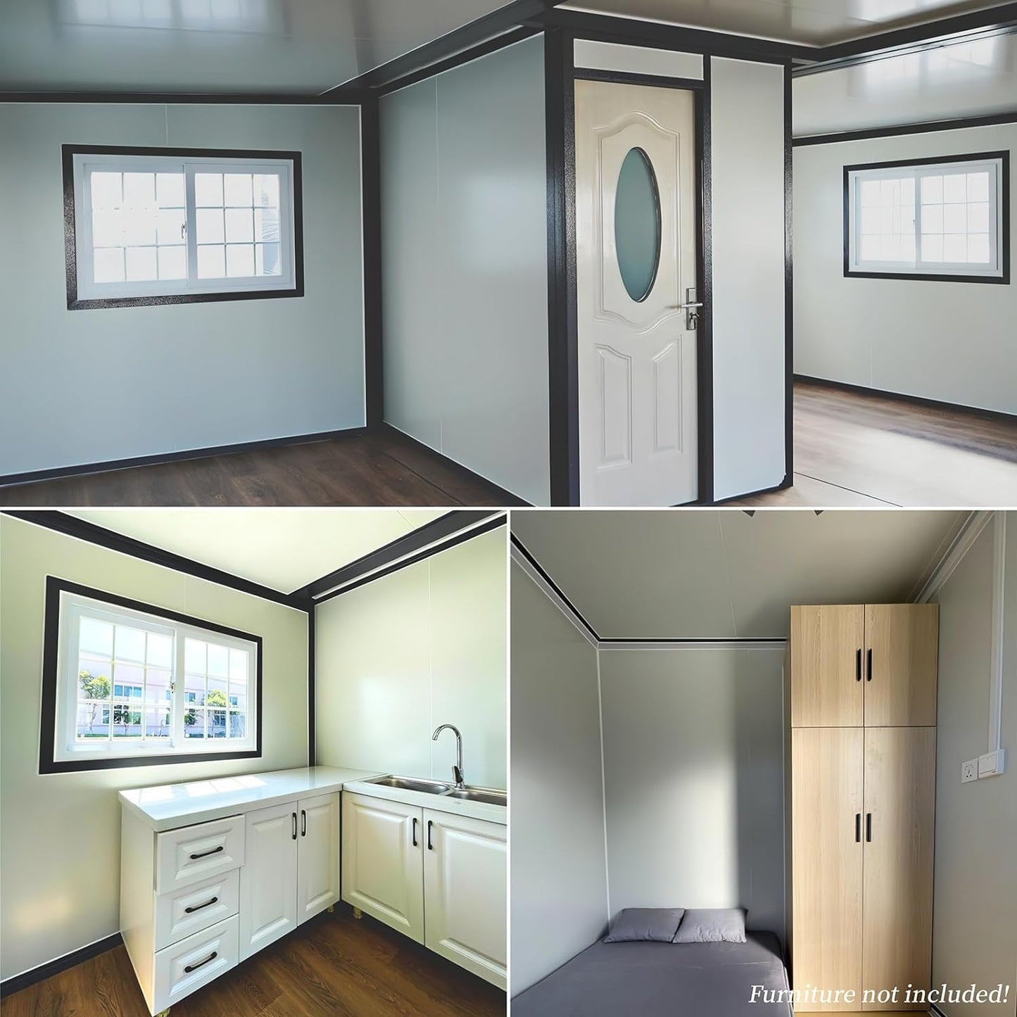 Outdoor Tiny Home Mobile Expandable Plastic Prefabricated House, Modern Sturdy Steel Storage House with Lockable Door and Windows