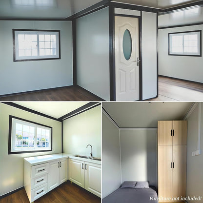 Outdoor Tiny Home Mobile Expandable Plastic Prefabricated House, Modern Sturdy Steel Storage House with Lockable Door and Windows