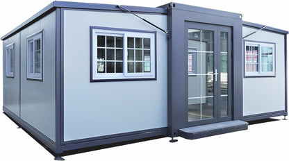 Outdoor Tiny Home Mobile Expandable Plastic Prefabricated House, Modern Sturdy Steel Storage House with Lockable Door and Windows