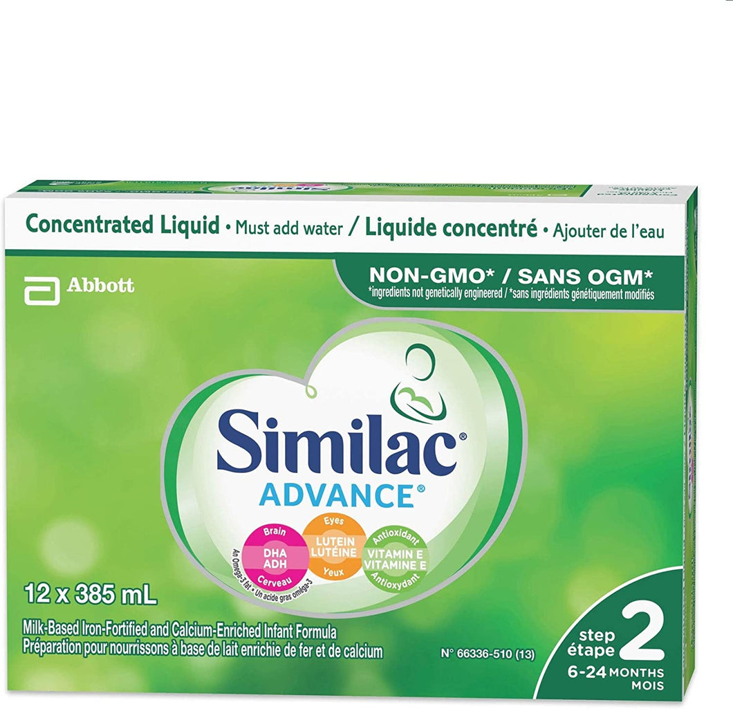 Similac Advance Step 2 Non-GMO Baby Formula, Concentrated Liquid, 12 x 385 mL, 6-24 Months