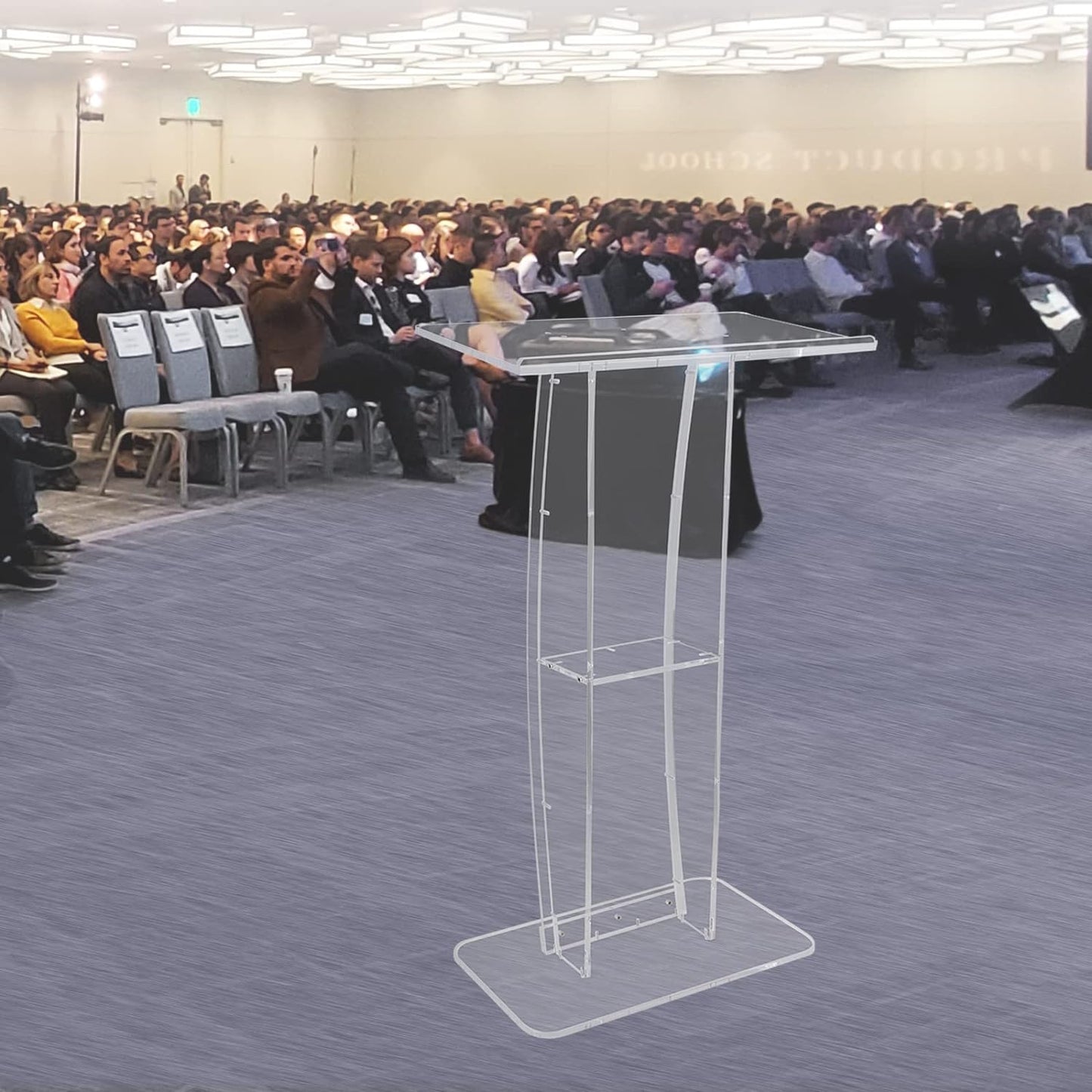 Acrylic Podium, 47" Tall, Clear Acrylic Podium Stand with Wide Reading Surface & Storage Shelf, Floor-Standing Clear Pulpits Acrylic for Church Office School