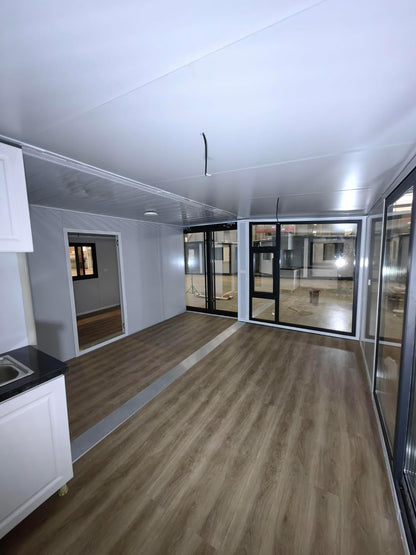 Portable Prefabricated Tiny Home, Foldable, Expandable Container with 1 Bathroom, 2 Bedrooms, Living Room and Open Kitchen.Modern Design, Mobile Expandable House. (White 20x40ft)