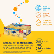 Load image into Gallery viewer, Enfamil A+, Baby Formula, Ready to Feed Nursettes, DHA (a type of Omega-3 fat) to help support brain development, Age 0-12 months, 59ml x 24 count
