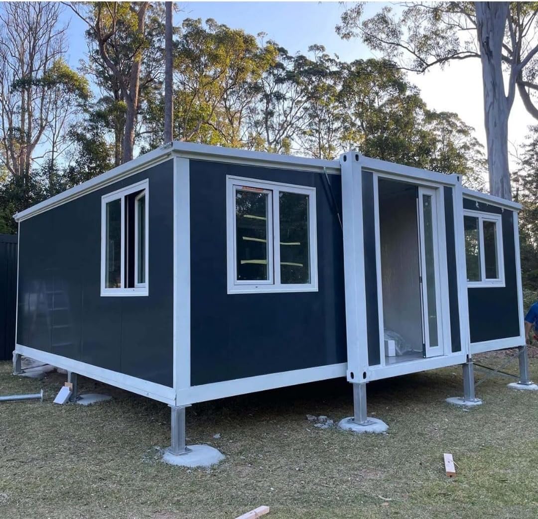 Outdoor Tiny Home Mobile Expandable Plastic Prefabricated House, Modern Sturdy Steel Storage House with Lockable Door and Windows