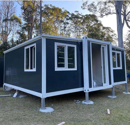 Outdoor Tiny Home Mobile Expandable Plastic Prefabricated House, Modern Sturdy Steel Storage House with Lockable Door and Windows
