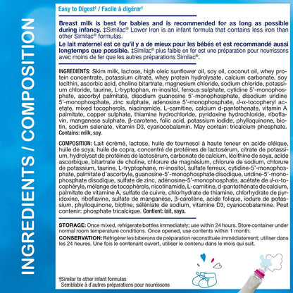 Similac Lower Iron Non-GMO Baby Formula, Powder, 850 g, 0+ Months