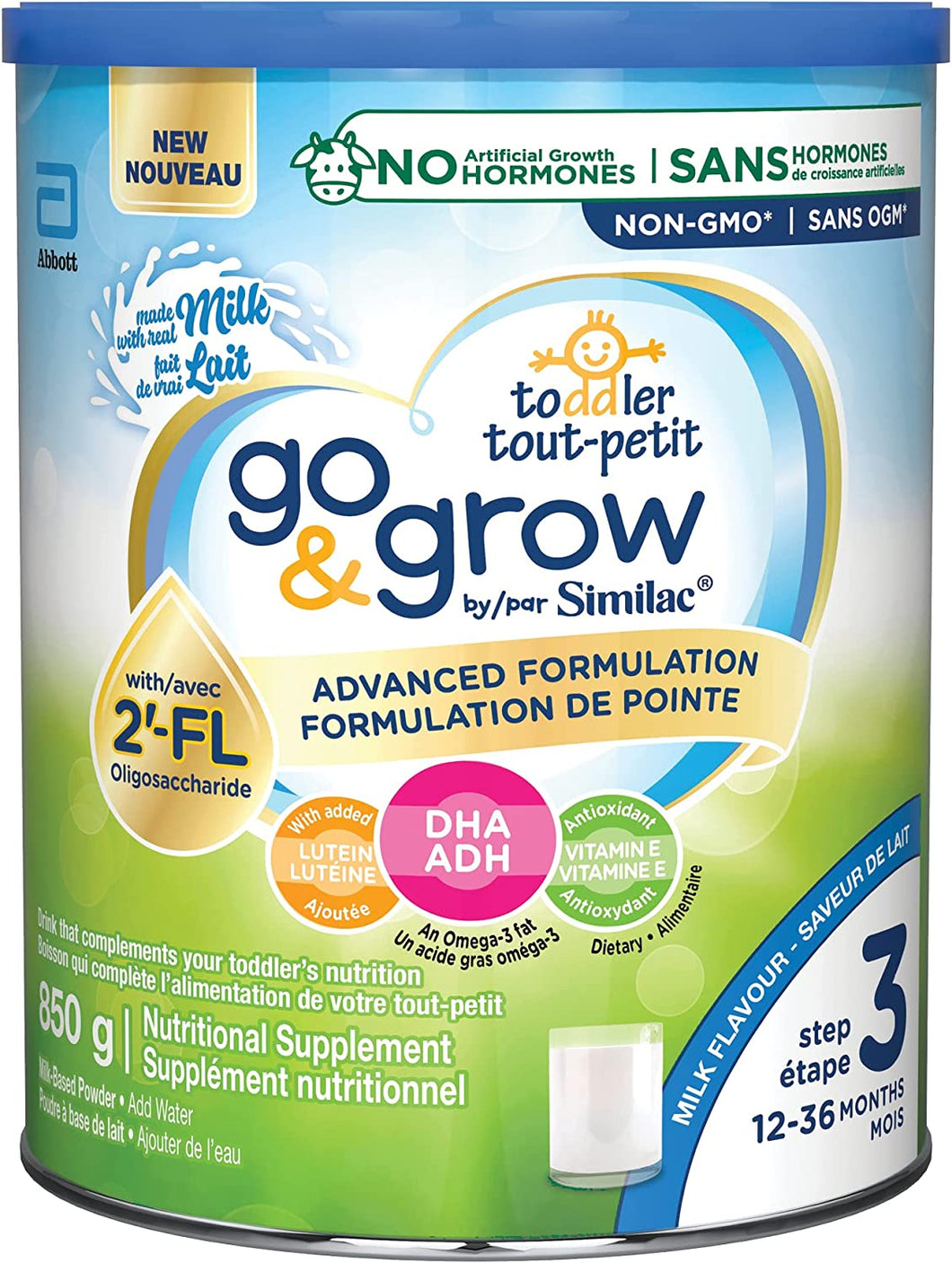 Similac Go & Grow Step 3 Toddler Drink with 2'-FL. Immune Support Innovation: 2'-FL, Powder, 12-36 Months, Milk Flavour, 850 grams