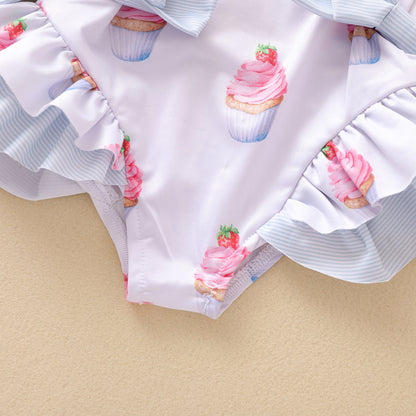 0-5Y Kids Baby Girls Swimsuits 2021 Summer Ruffle Bikini Children Swimwear Cake Printed Backless Girls Beachwear