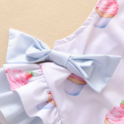 0-5Y Kids Baby Girls Swimsuits 2021 Summer Ruffle Bikini Children Swimwear Cake Printed Backless Girls Beachwear