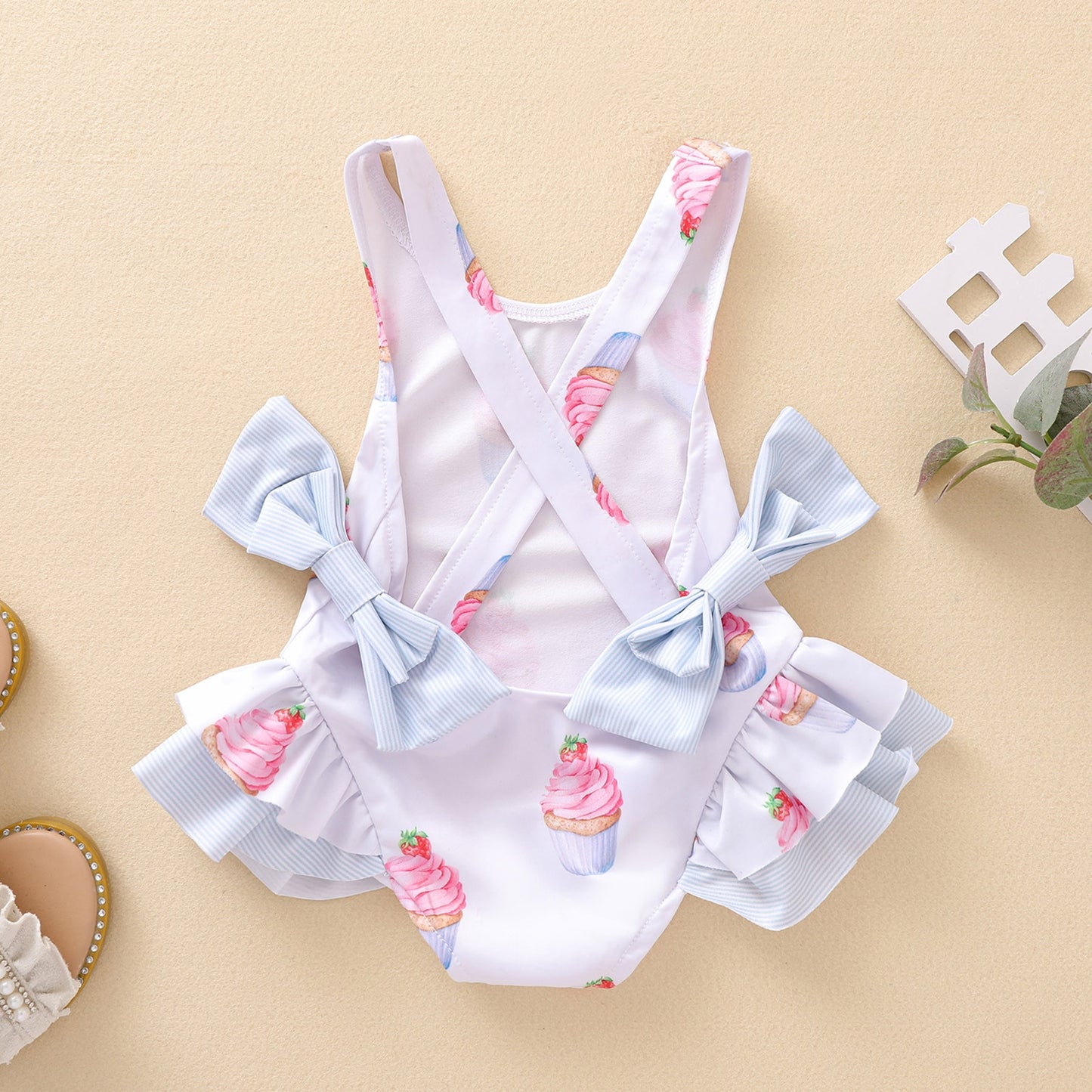 0-5Y Kids Baby Girls Swimsuits 2021 Summer Ruffle Bikini Children Swimwear Cake Printed Backless Girls Beachwear