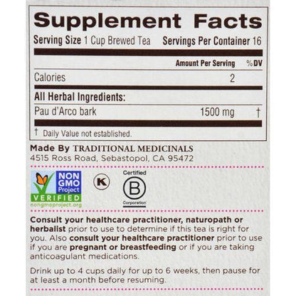 Traditional Medicinals Pau d'Arco Herbal Tea - 16 Tea Bags - Case of 6