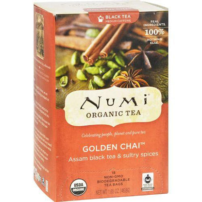 Numi Golden Chai Spiced Assam Black Tea - 18 Tea Bags - Case of 6