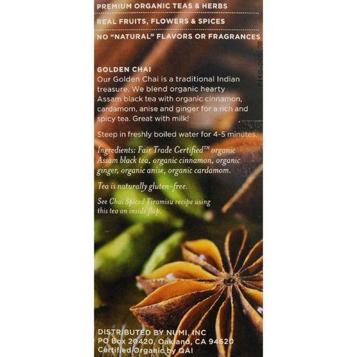 Numi Golden Chai Spiced Assam Black Tea - 18 Tea Bags - Case of 6
