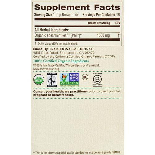 Traditional Medicinals Organic Spearmint Herbal Tea - 16 Tea Bags - Case of 6