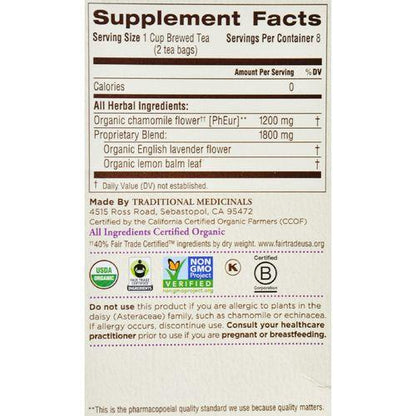 Traditional Medicinals Organic Chamomile with Lavender Herbal Tea - Caffeine Free - Case of 6 - 16 Bags
