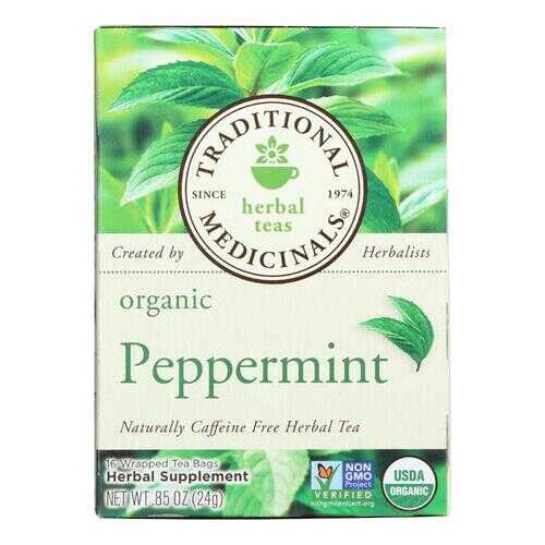 Traditional Medicinals Organic Peppermint Herbal Tea - Caffeine Free - Case of 6 - 16 Bags