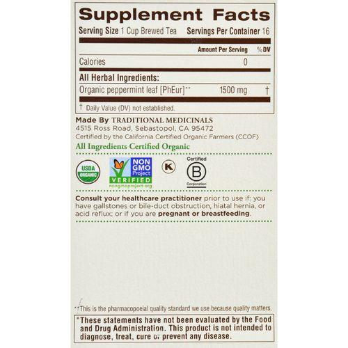Traditional Medicinals Organic Peppermint Herbal Tea - Caffeine Free - Case of 6 - 16 Bags