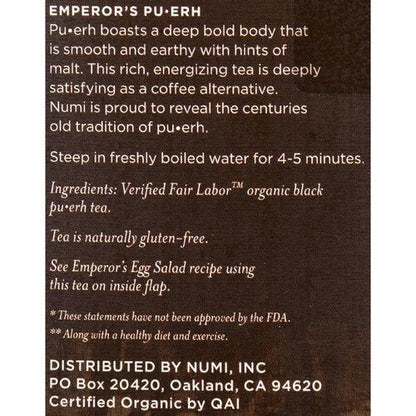 Numi Emperor's Puerh Black Tea - 16 Tea Bags - Case of 6