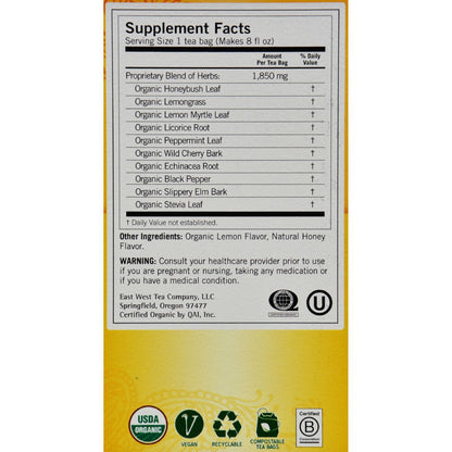Yogi Throat Comfort Herbal Tea Caffeine Free Honey Lemon - 16 Tea Bags - Case of 6