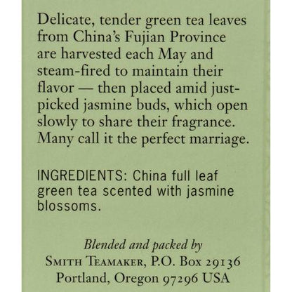 Smith Teamaker Green Tea - Jasmine Slvr Tp - Case of 6 - 15 Bags