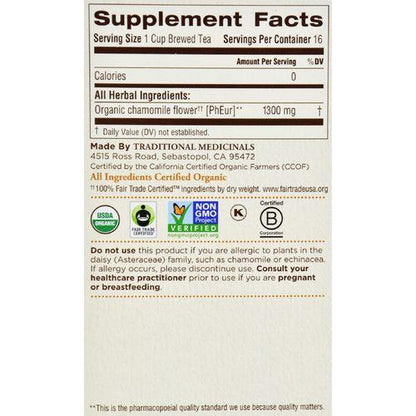 Traditional Medicinals Organic Chamomile Herbal Tea - Caffeine Free - Case of 6 - 16 Bags