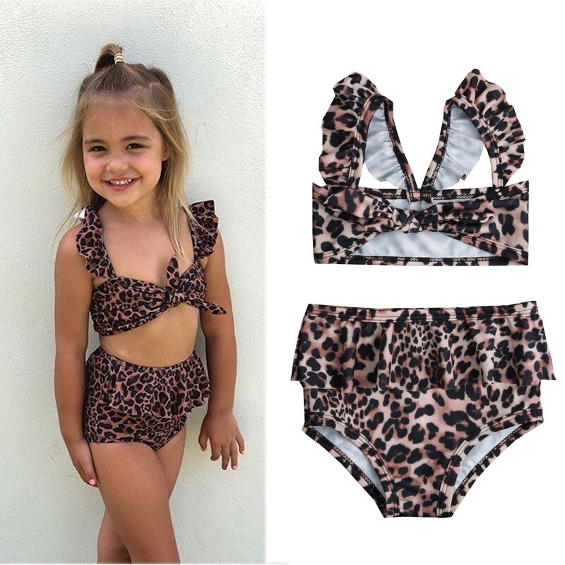 1-5 Years Children Swimsuits Summer Toddler Baby Girl Leopard Bikini 2019 Kids Swimming Suits Tops High Waist Shorts Bikini Set