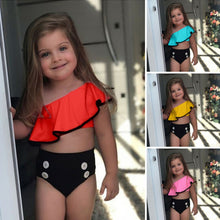 Cargar imagen en el visor de la galería, 1-6 Years Kids Girls Swimsuit Summer Ruffle Sleeve Bikini 2020 Girls High Waist Swimming Suits Girls Solid One Shoulder Swimwear
