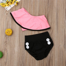 将图片加载到图库查看器，1-6 Years Kids Girls Swimsuit Summer Ruffle Sleeve Bikini 2020 Girls High Waist Swimming Suits Girls Solid One Shoulder Swimwear
