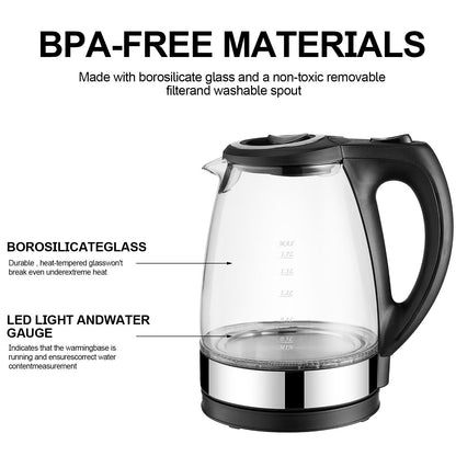 1.7L Blue LED Light Digital Glass Kettle Tea Coffee Kettle Pot with Temperature Control & Keep-Warm Function