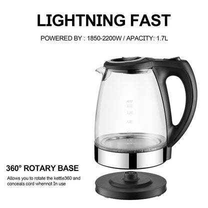 1.7L Blue LED Light Digital Glass Kettle Tea Coffee Kettle Pot with Temperature Control & Keep-Warm Function