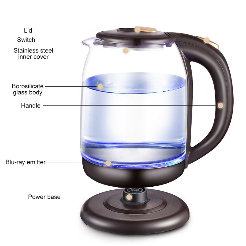 1.8L Electric Kettle Fast Hot boiling Water Kettle Glass Blue Light Teapot Intelligent Temperature Control Anti-Overheat