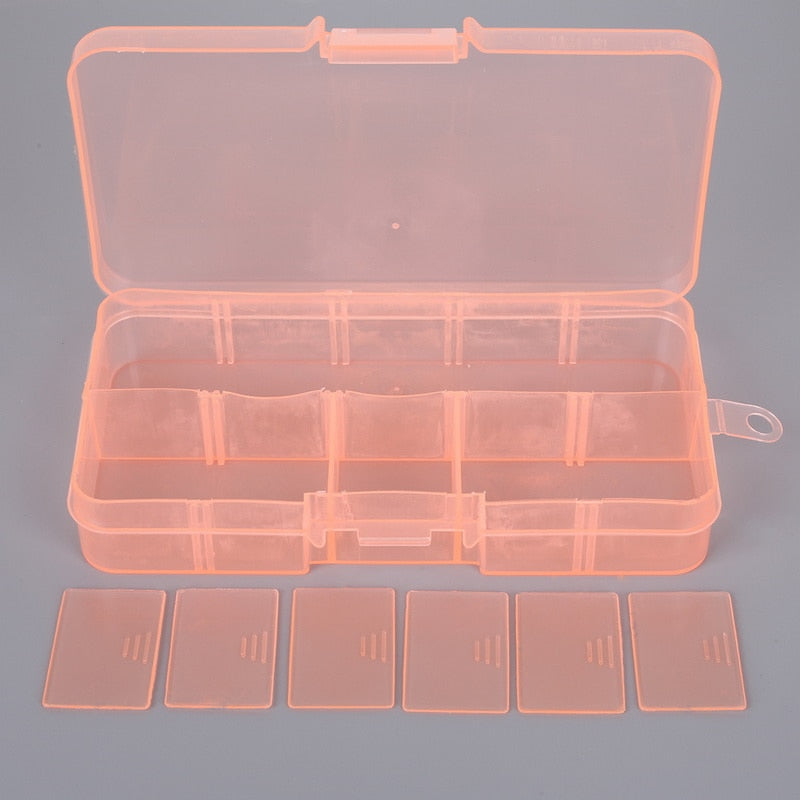 10 Grids 7 Color Choose Adjustable Jewelry Beads Pills Nail Art Tips Storage Box Case Hard Transparent Plastic Jewelry Tool Box