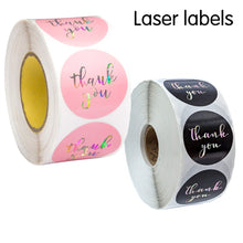 Load image into Gallery viewer, 100-500 pcs laser thank you stickers for gift package sealing pink and black labels sticker round adhesive stationery sticker
